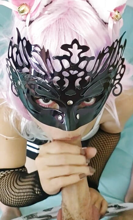 POV – Cute pink-haired e-girl takes off my boxers and licks my big pink cock before getting on all fours to take it.
