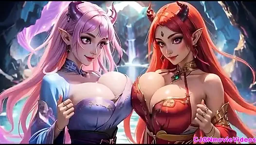 Lesbian ciuman bareng-bareng, animasi ai