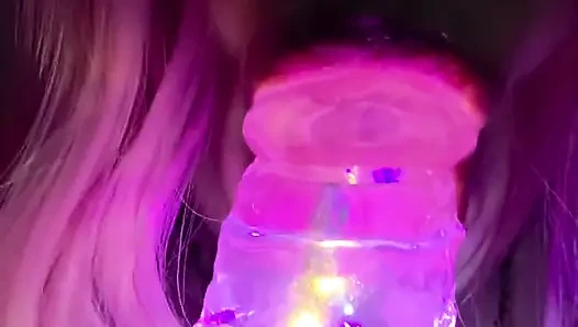 Sucking on my Lighted Dildo