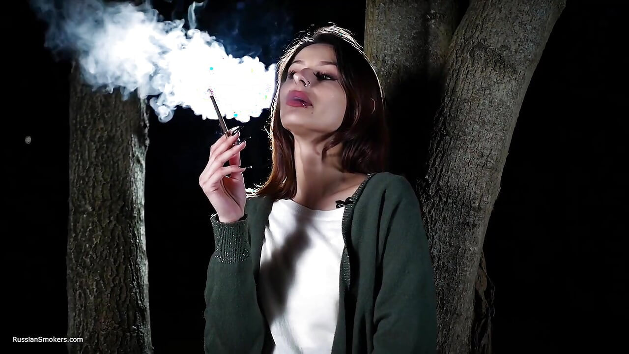 Sweet Russian Girl Smoking Cigarette Outdoor Daylight