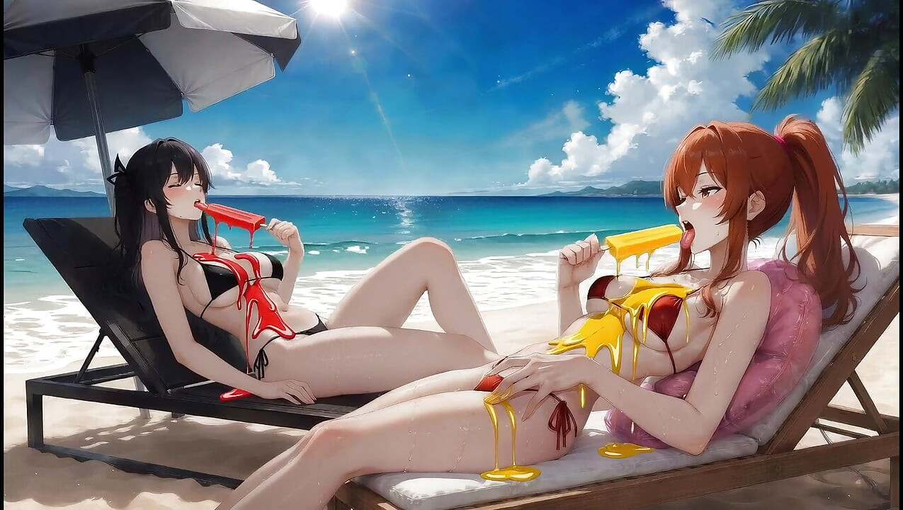 Ai beleza gótica encontra beleza ruiva - beach crossover (comendo picolés de gelo)