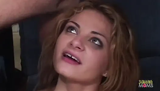 All of her nervousness washes away when two guys fill her mouth and snatch