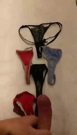 Cum on dirty thong pantie jerk off slowmotion cumshot