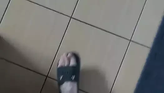 POV: the Sound of Flip-flops When Walking in Gray Leggings