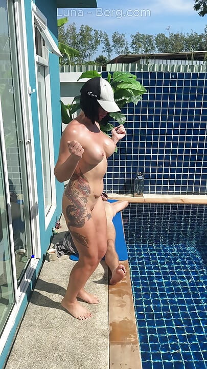 Pool Day: Cheating Busty Wife Having Fun with Her Lover. Big Boobs, Sun and Big Cock