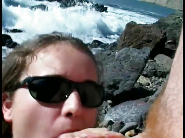 Curly-Haired teen sucks older guy's cock at the beach then fucks
