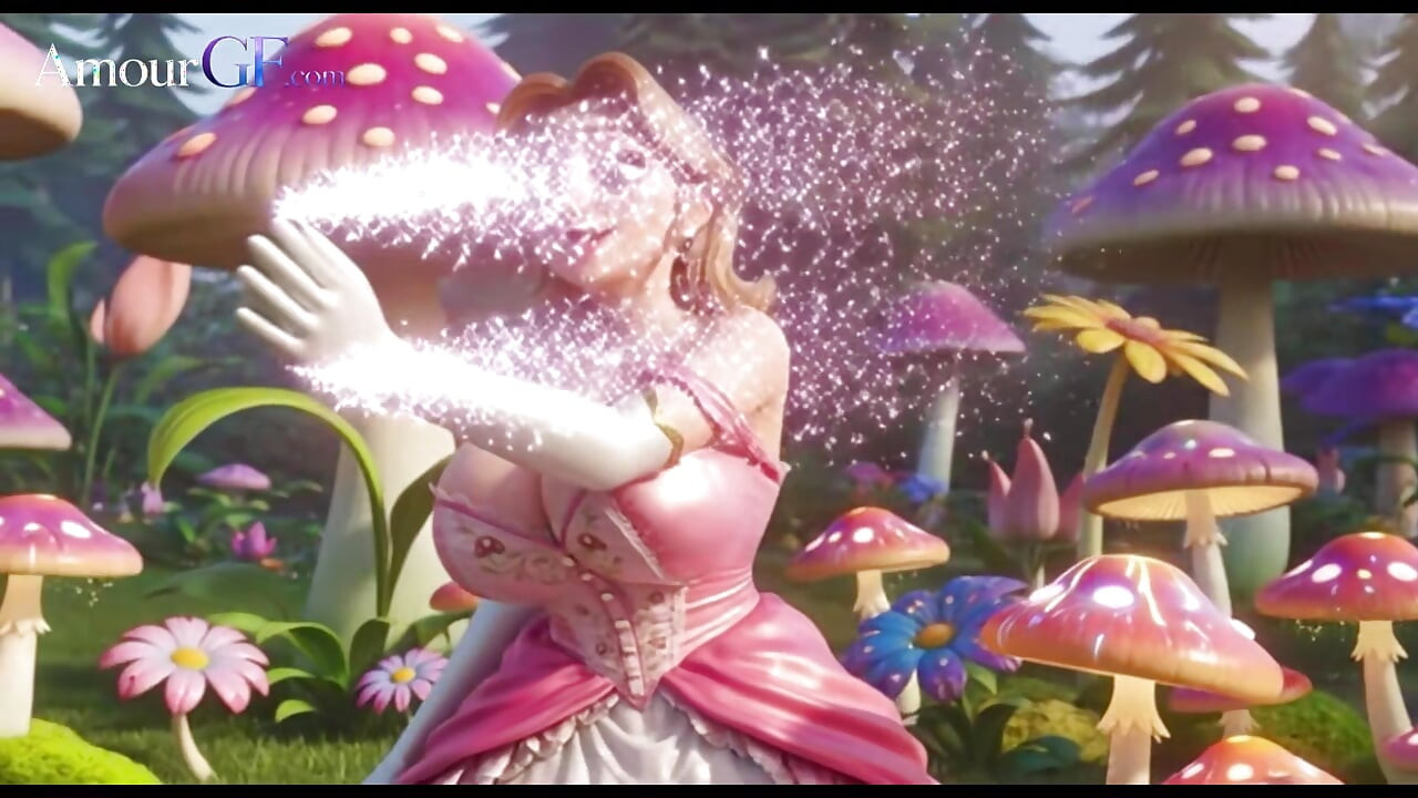 Animazione 3D princess peach prende tutto in profondità nel giardino