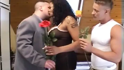 Black and white double penetrated ass fucking threesome in the bedroom.....