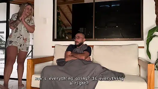 My horny brother-in-law is staying over, so I decide to ride his big, hairless cock with my MILF pussy until it's full of cum!