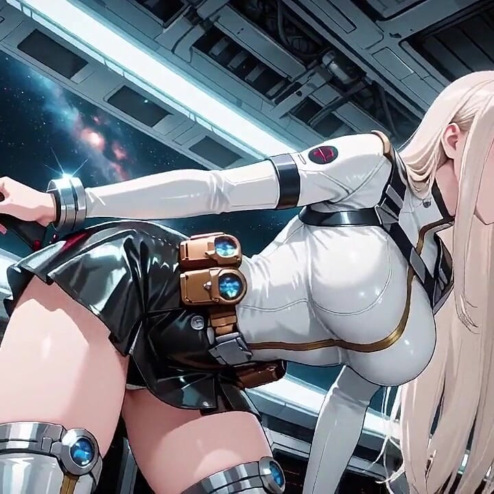 Private Moments Inside the Futuristic Spaceship Where Her White Uniform Is Stretched to Perfection