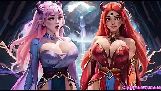 Lesbian ciuman bareng-bareng, animasi ai