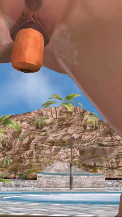 A beautiful girl masturbating using carrot near swimming pool - Animated porn | Clip 1