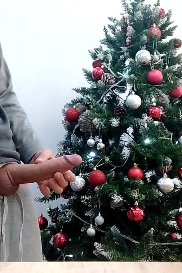 Merry Christmas Handsome Boy in Pajamas Jerks off in Front of the Tree! Santa Claus I Want a Bi