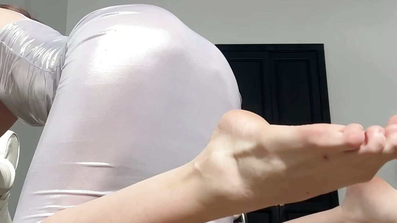 flexible girl yoga time transparent dress