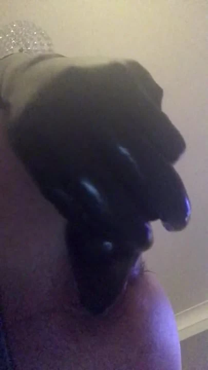 Latex rubber gloves anal butt plug and finger fuck