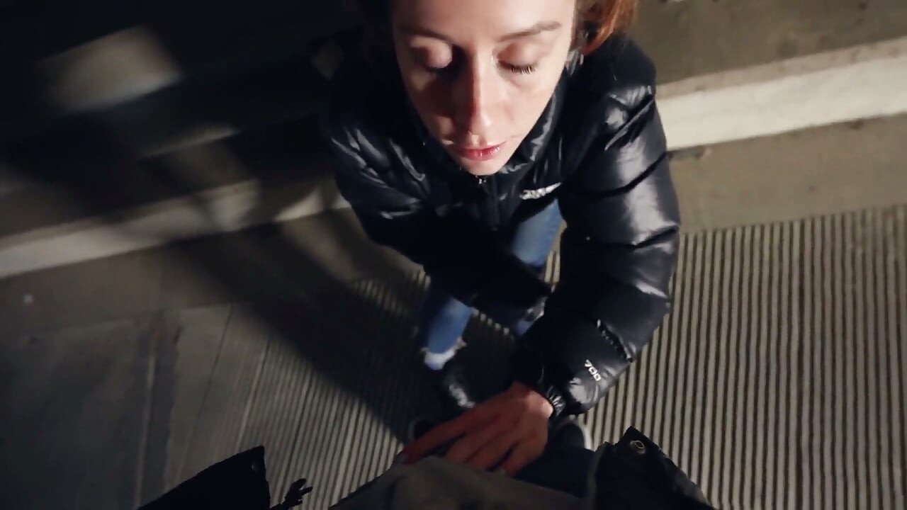 Risky Public Facial & Cumwalk in the Car Park W Shiny Puffy Jacket