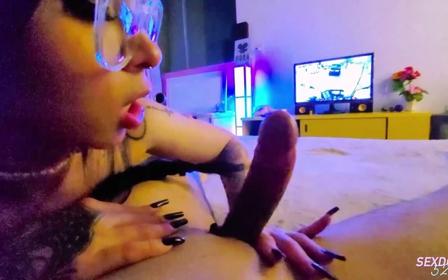 Hard Blowjob with Horny Stepsister and Cum in Mouth POV