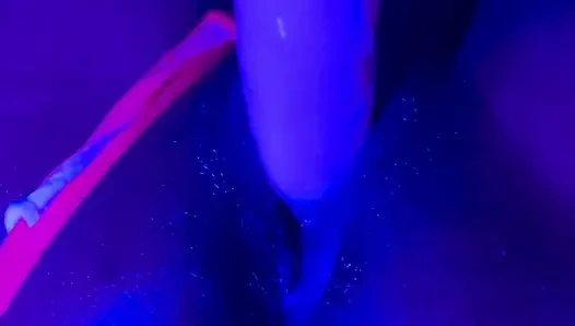 Ebony Goddess Leaking: Neon Thong & Dildo Squirt