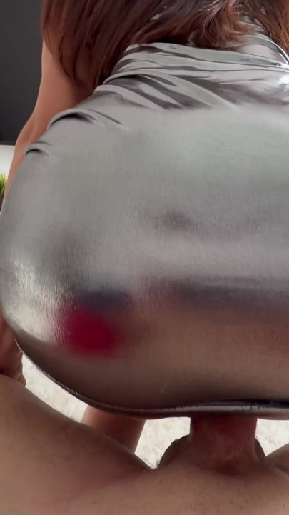 Humping stepbrother's cock with my big Ass in the silver dress, Almost he cumshot in my pussy | Clip 2