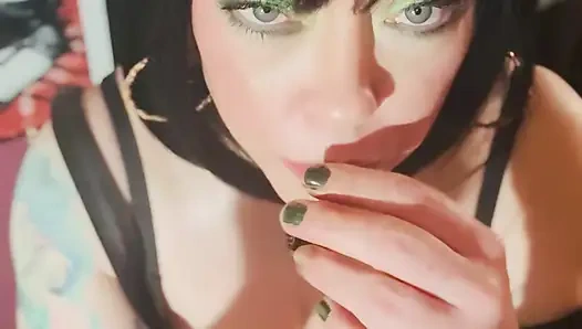 Leather & A Thick Cigar! Tina Snua Smokes A Cigar - Drifting Smoke Pantyhose