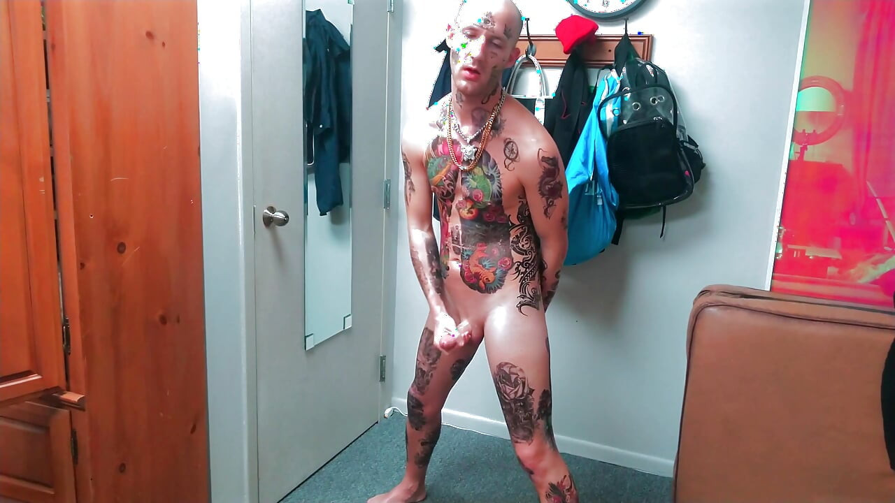 Fully Tatted Man Dildo Fucked