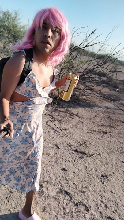 Beautiful little femboy walks in public wearing very hot pink dress and sandals | Clip 2