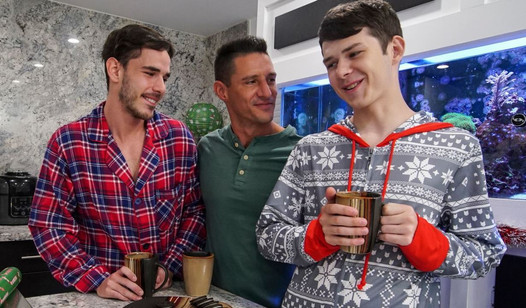 Der Dreier-Weihnachtsfick des jungen Twinkboys Stiefsohn mit Stiefvater