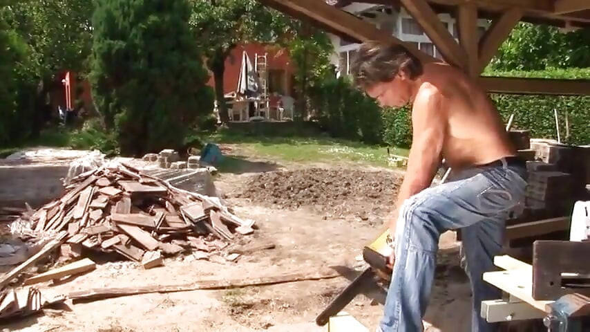 Brunette mature seduces young builder guy to fuck her