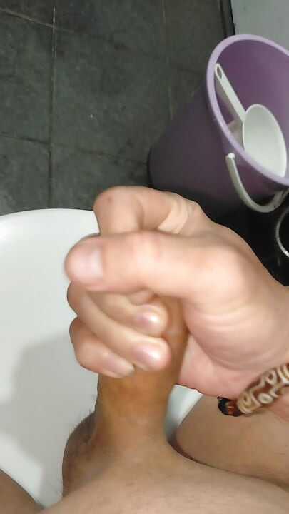 Spraying semen in the restaurant restroom