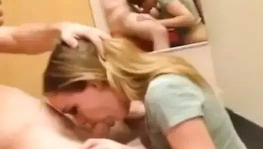 Hot blowjob and cum swallowing in the fitting room