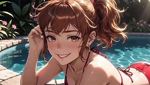 AI Girl Sensually on the Pool - Studio Ghibli Style