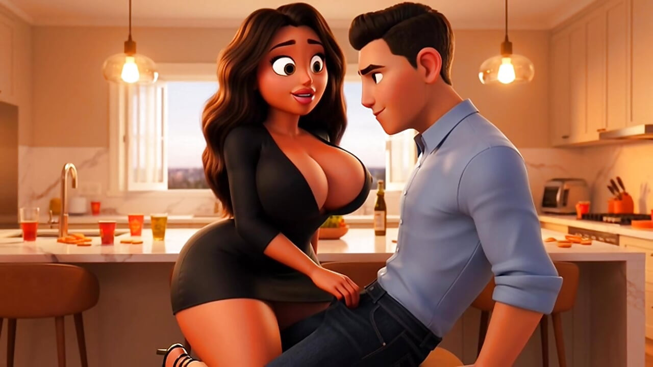 Hot Curvy żona brazylijska żona potajemnie jebana przez młodego sąsiada w kuchni przed przyjazdem gości (wygenerowane AI)