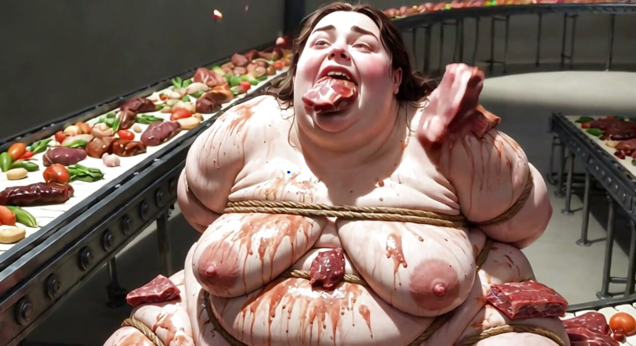 Humiliated BBW Slave Tied and Stuffing Her Belly Deep