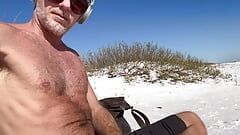 Rubbing my big cock on the beach until I blow my load