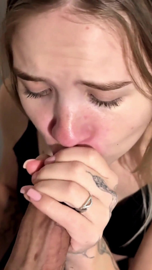 A brunette with a nice figure gives her step brother a blowjob. | Clip 1