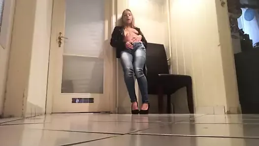 Pissing in jeans and heels
