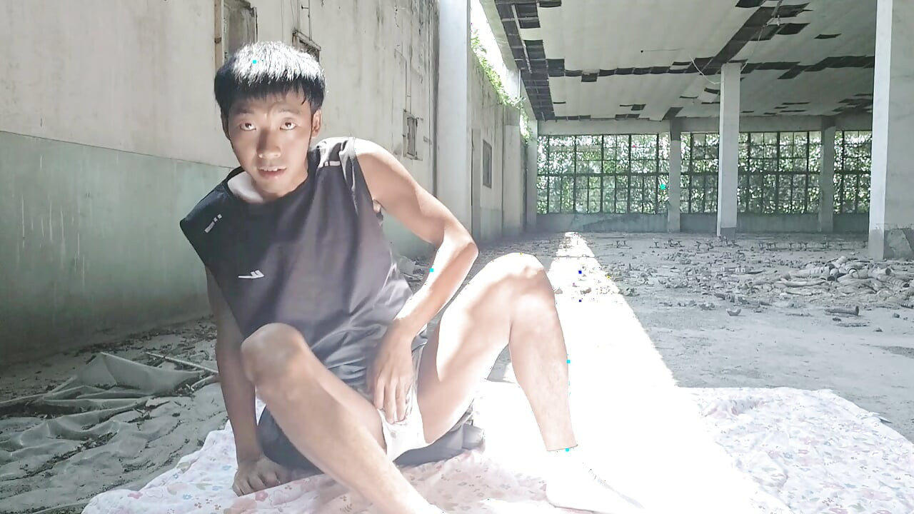 Cute Asian boy masturbates, moaning, ejaculating, and consuming fluids in a dreamlike light and shadow environment