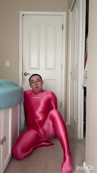 Rose Red Amoresy Spandex Suit, Hot Jerking Off with my Bulge, Boner, Ass, Condom and Cum