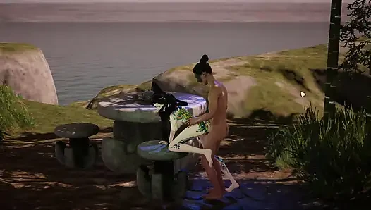 Taş masanın yanında meninin bırakılması ile edebi yetenekle 3D