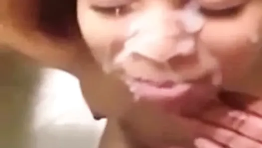 Pale ebony girlfriend given a nice creamy facial