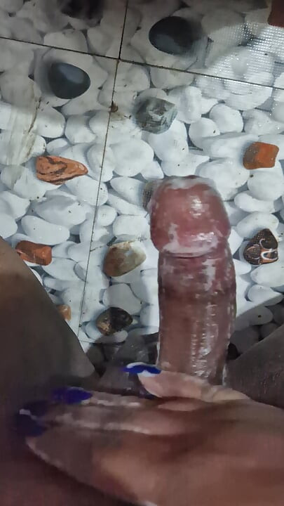 Blue nails creamy cock