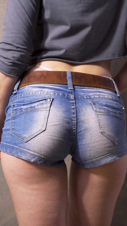 Sexy MILF in Tight Denim Shorts Flashing White Thong Whale Tail