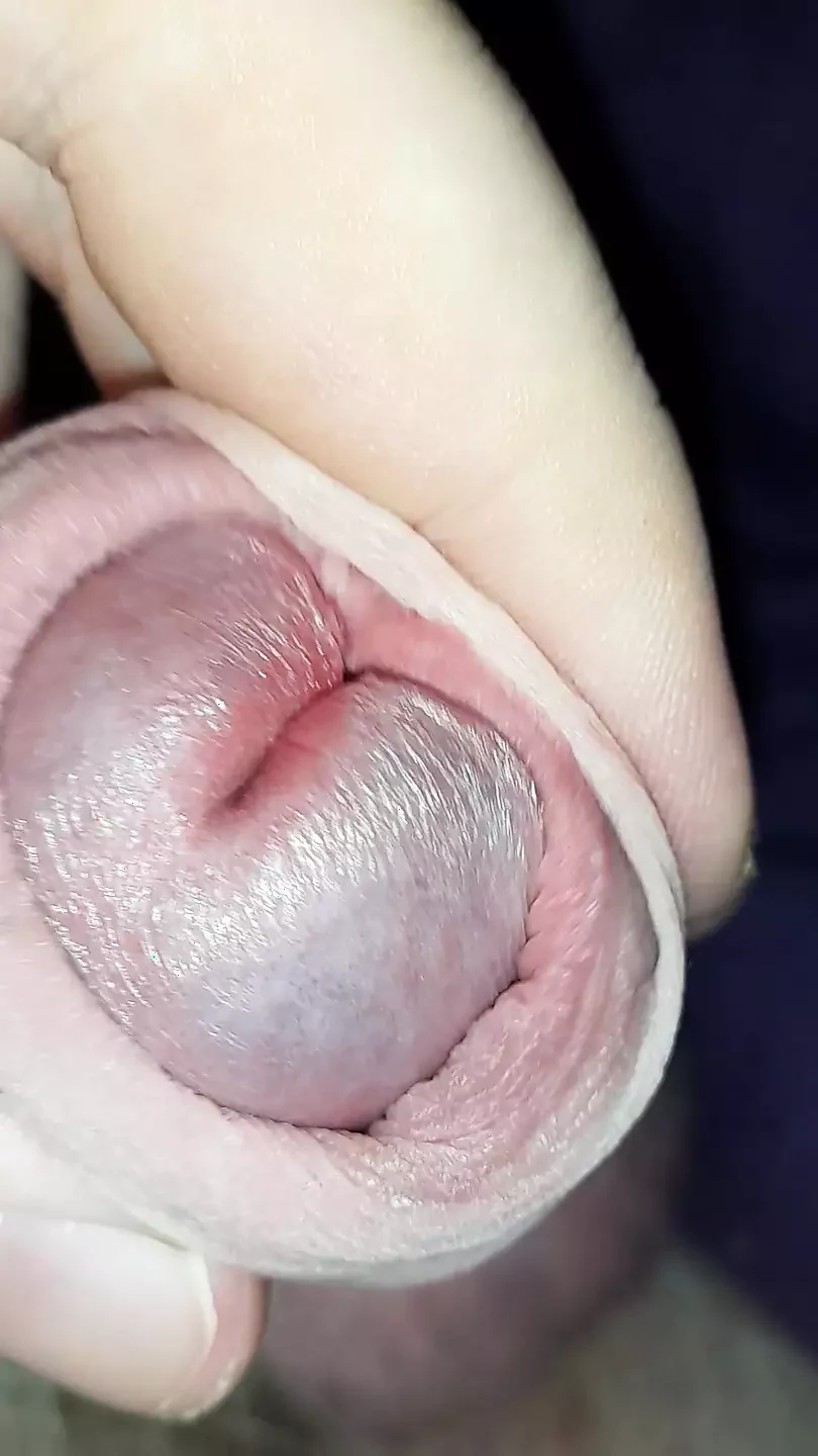 Close up precum and foreskin play