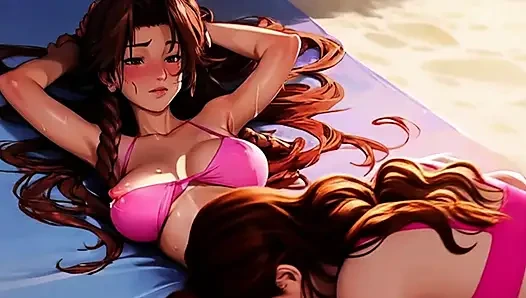 Stillende lesben stillen sich gegenseitig in der Öffentlichkeit in würzigen Toons: milchige milfs gehen zum strand 2