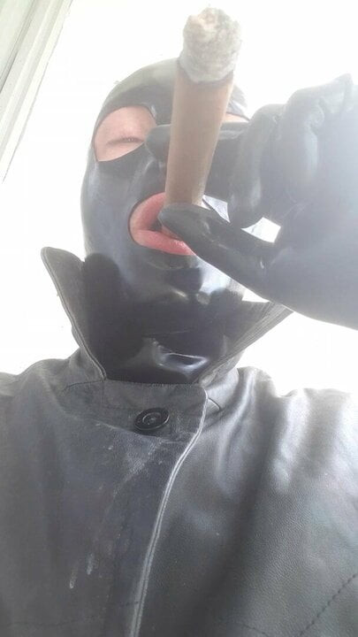 Latex mask cigar smoking and POV BJ