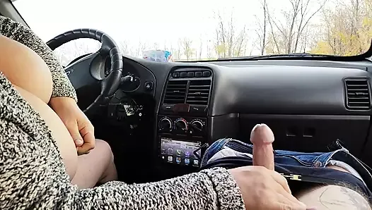 jerking off a dick in the car