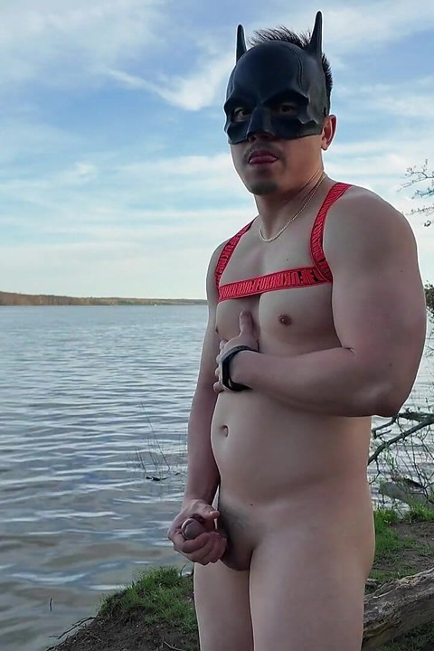 Asian Muscle God Strips Bare by the Lake - Ripped Physique on Full Display & Massive Load