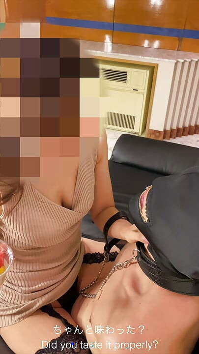 A Japanese mistress immobilizes a man, feeds him chewed food, and makes him drink her urine.