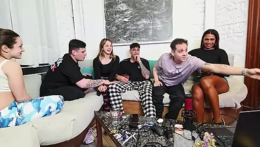 3 vs 3! Truth or dare? Game night with friends turns into amateur orgy!