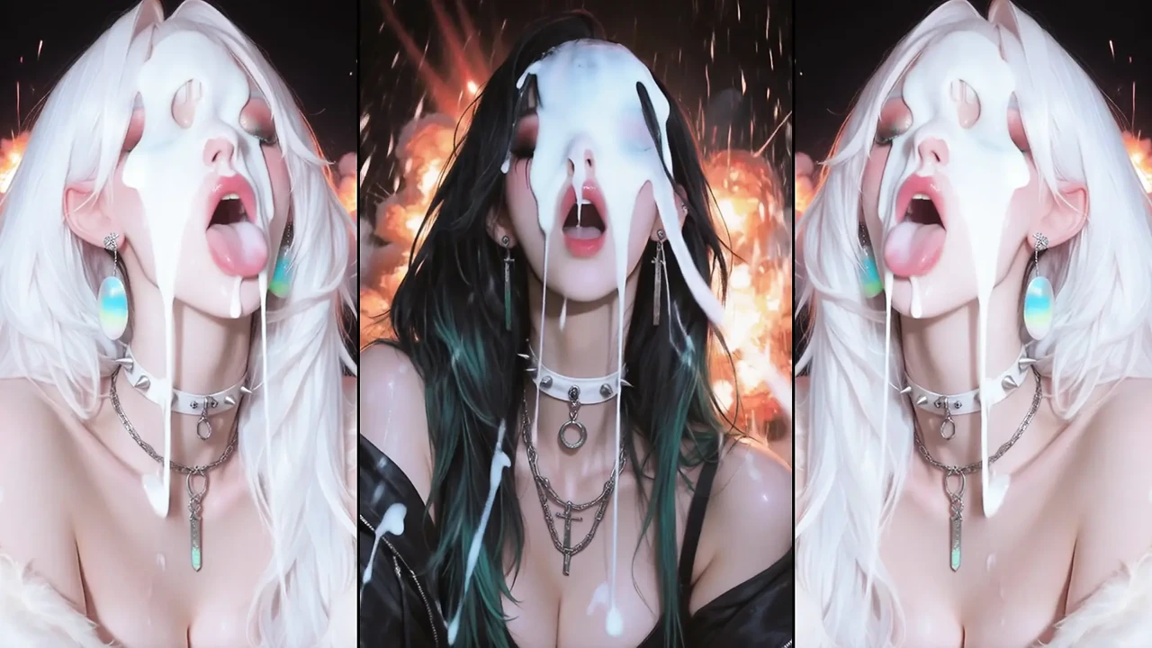 Anime characters get their faces thoroughly covered in cum.